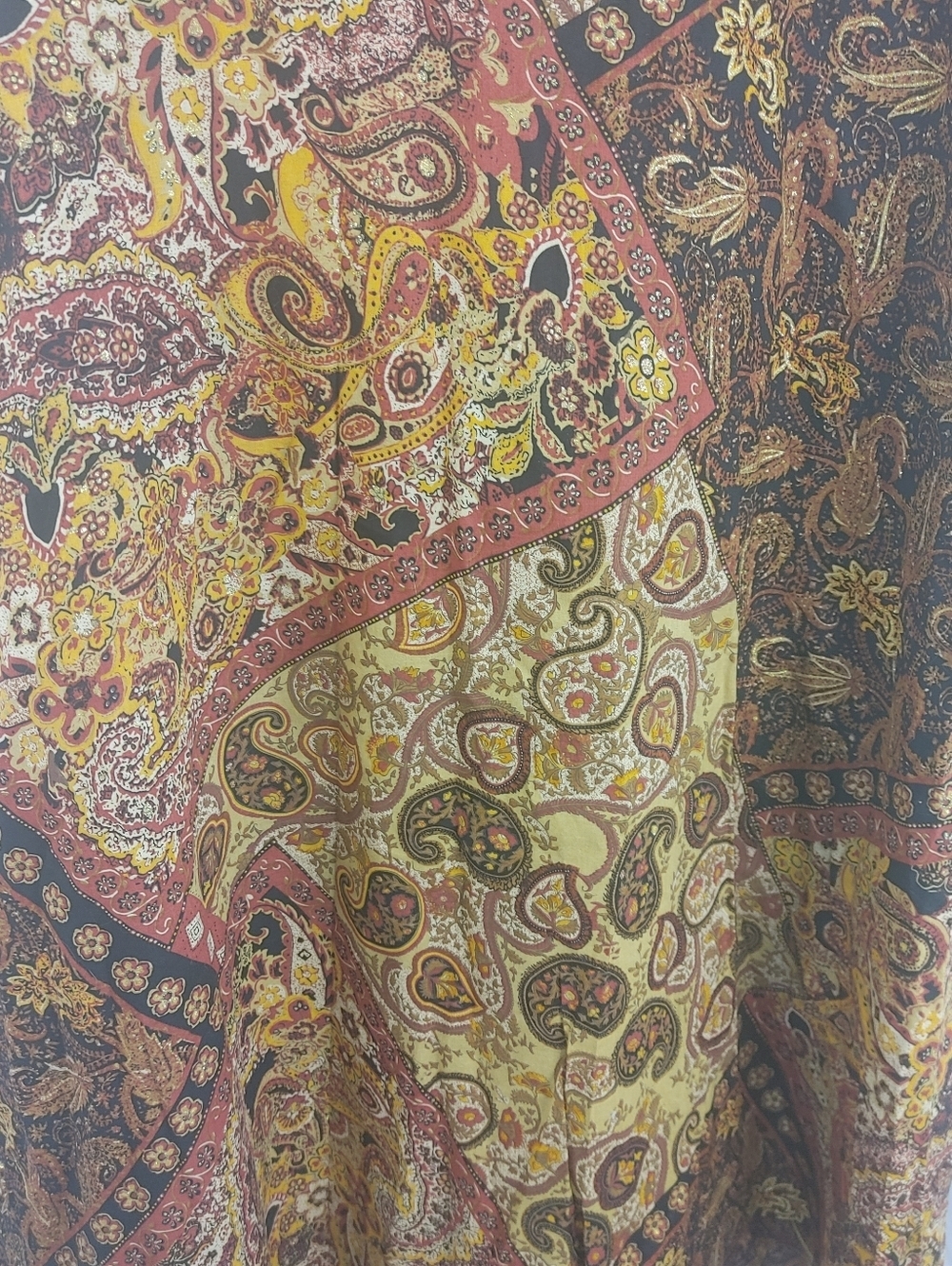 Boho Paisley Patchwork Midi Skirt Women Size 16 Lined Fall Colors - Picture 3 of 9